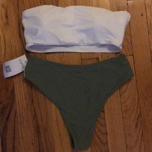 High Cut Two Tone Bandeau Bikini Set